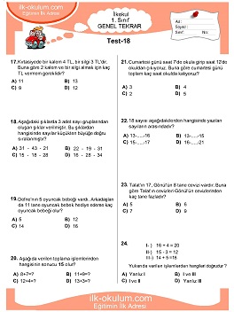 ilkokul 1. Sınıf Genel Tekrar Testleri 